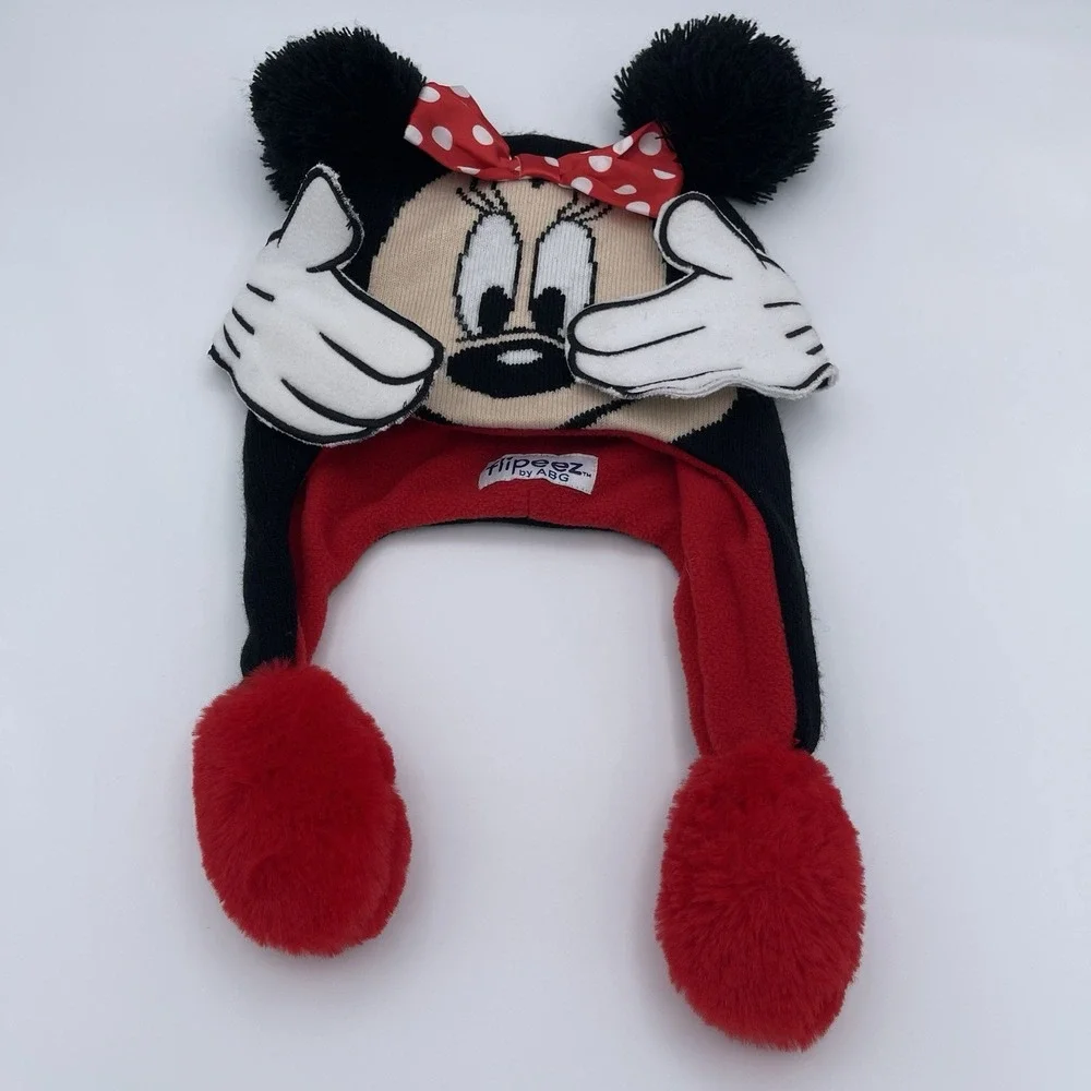 Disney Minnie Mouse Flipeez Girls Hat Black Red‎ Ears Bow One Size Winter